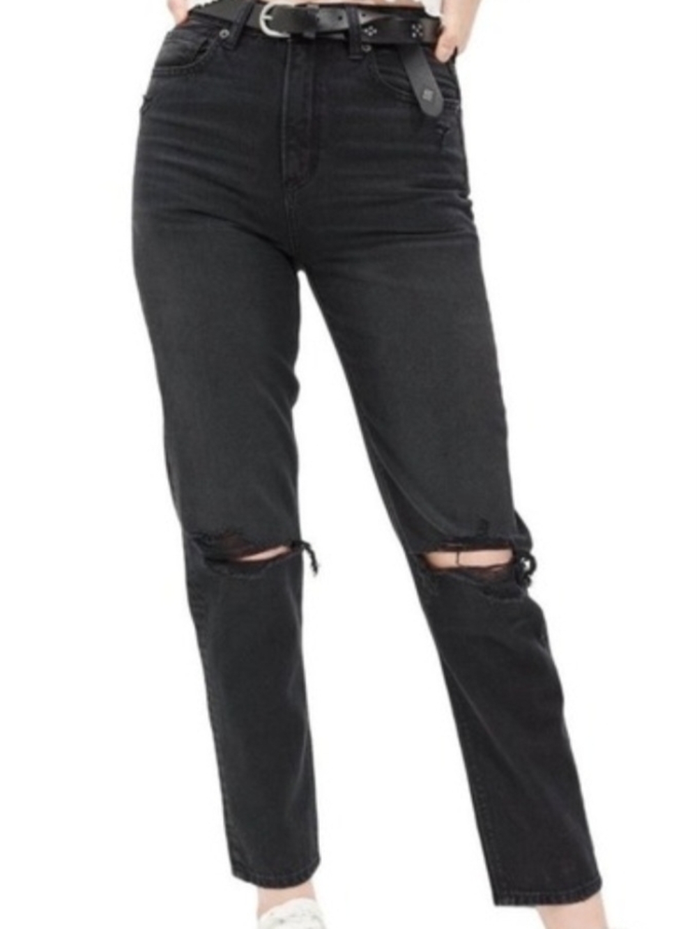 American Eagle Mom Jean Regular High-Rise Black Distressed Women's Size 10 30W